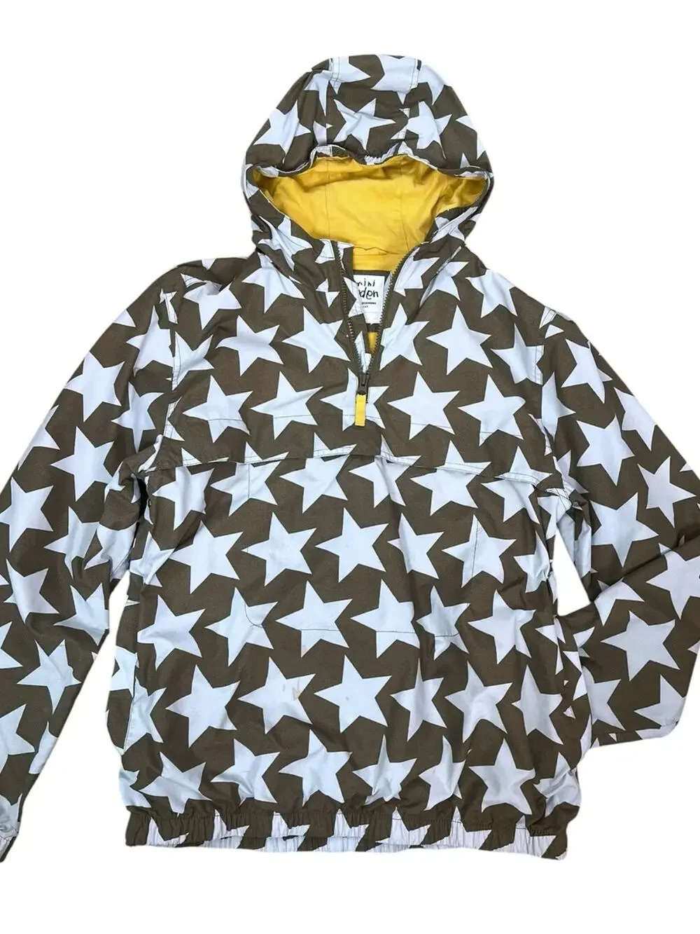 Mini Boden Star Print Pullover Windbreaker Jacket Kids 13-14 Yrs 1/4 Zip Hooded